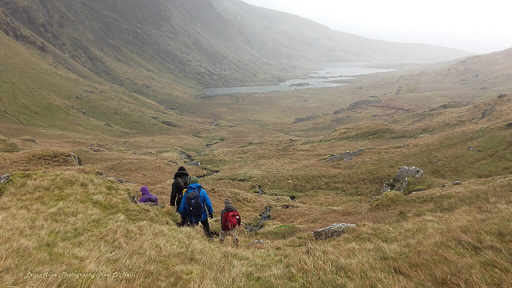 Beautiful landscape view on hillwalking route Dowdys Wire - Loch Cam Calláin Loop