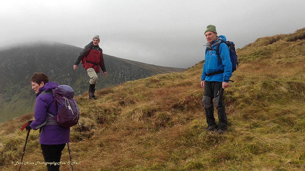 Beautiful landscape view on hillwalking route Dowdys Wire - Loch Cam Calláin Loop