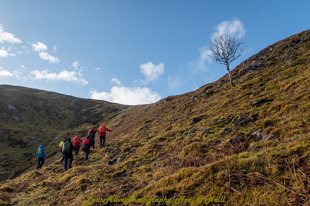 Beautiful landscape view on hillwalking route Loch Acummeen