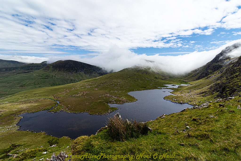 Beautiful landscape view on hillwalking route Dowdys Wire - Loch Cam Calláin Loop