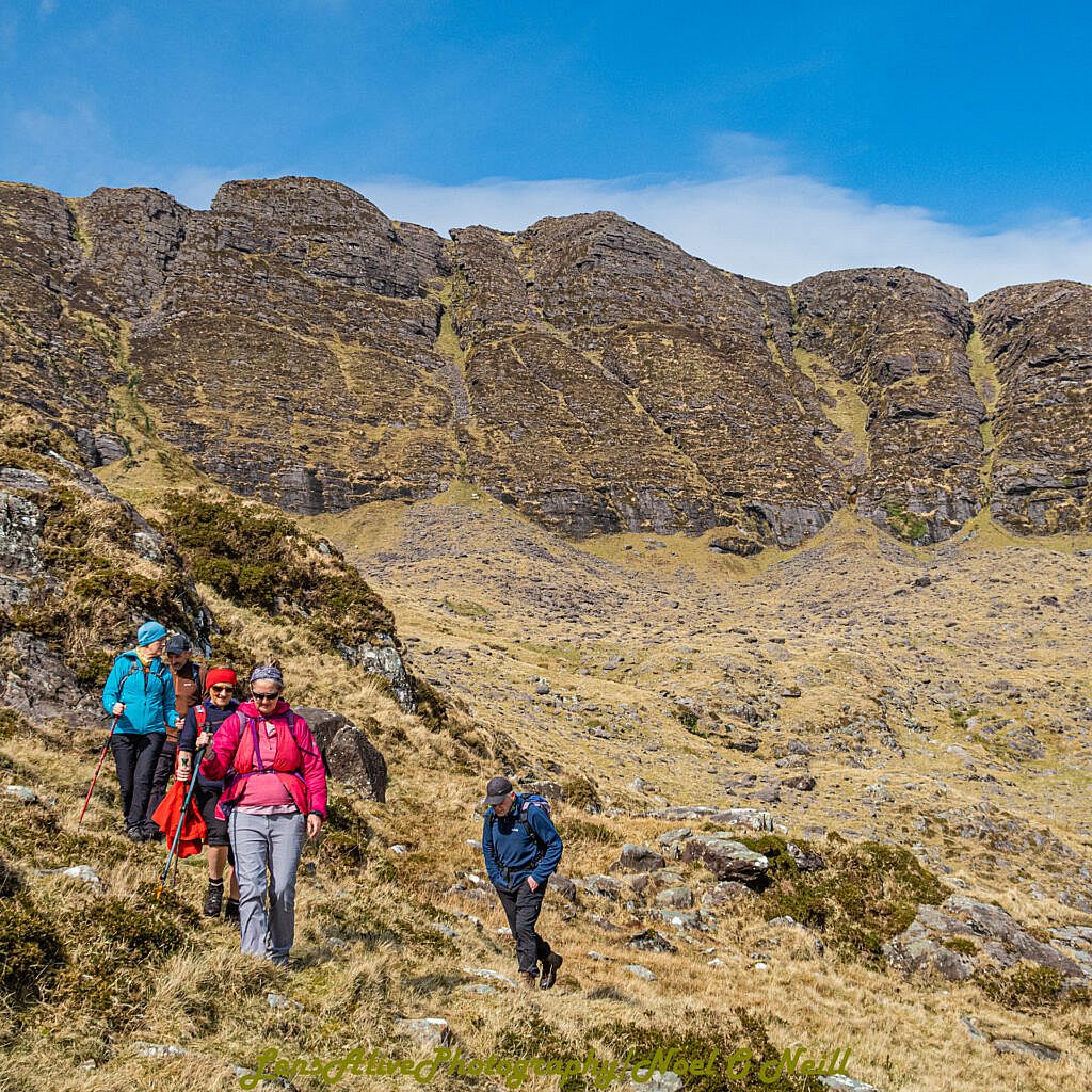 Beautiful landscape view on hillwalking route Bearna na Gaoithe Loop
