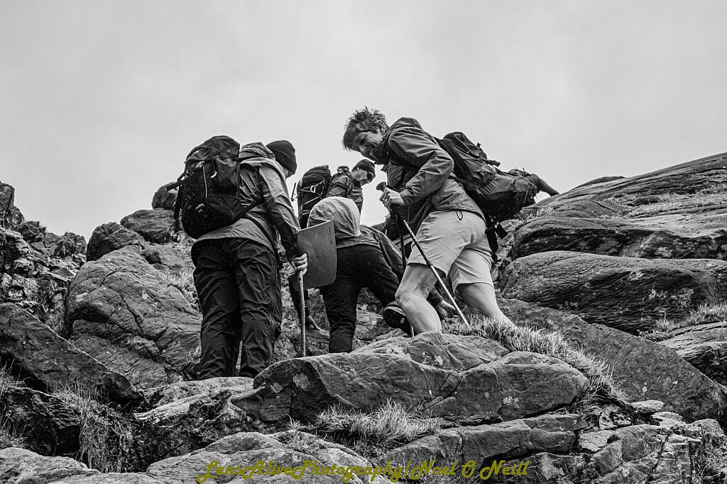 Beautiful landscape view on hillwalking route Carrauntoohill via Brother O'Sheas Gully