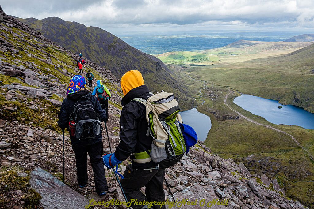 Beautiful landscape view on hillwalking route Carrauntoohill via Brother O'Sheas Gully