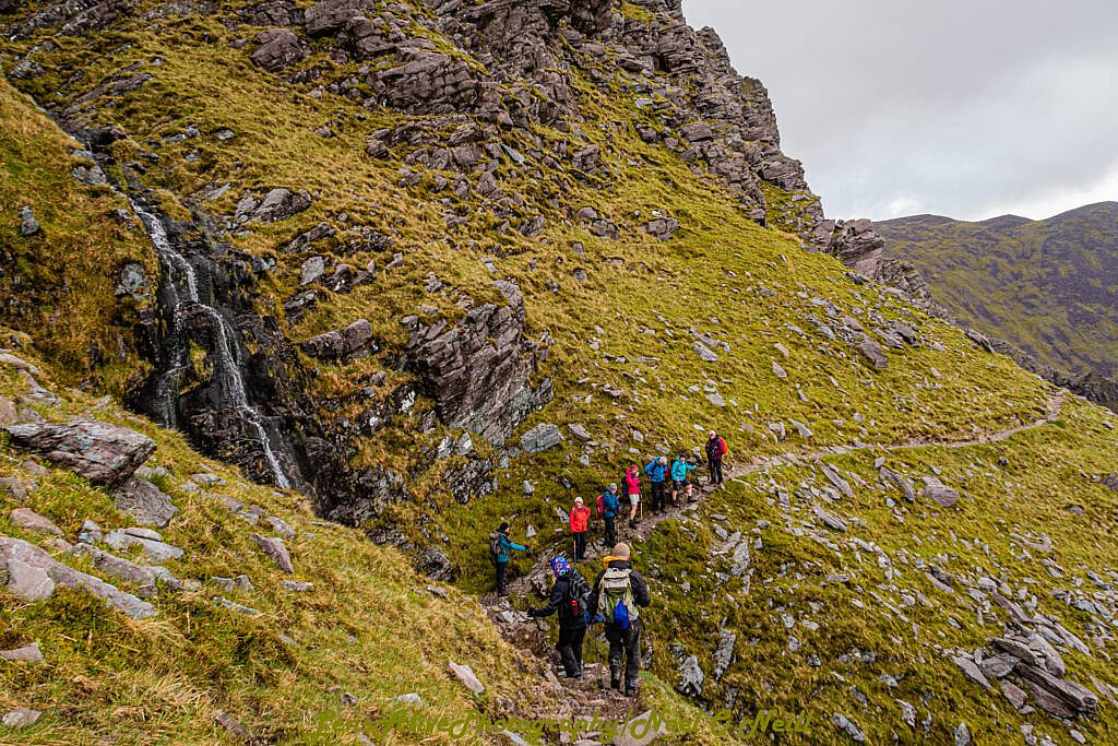 Beautiful landscape view on hillwalking route Carrauntoohill via Brother O'Sheas Gully