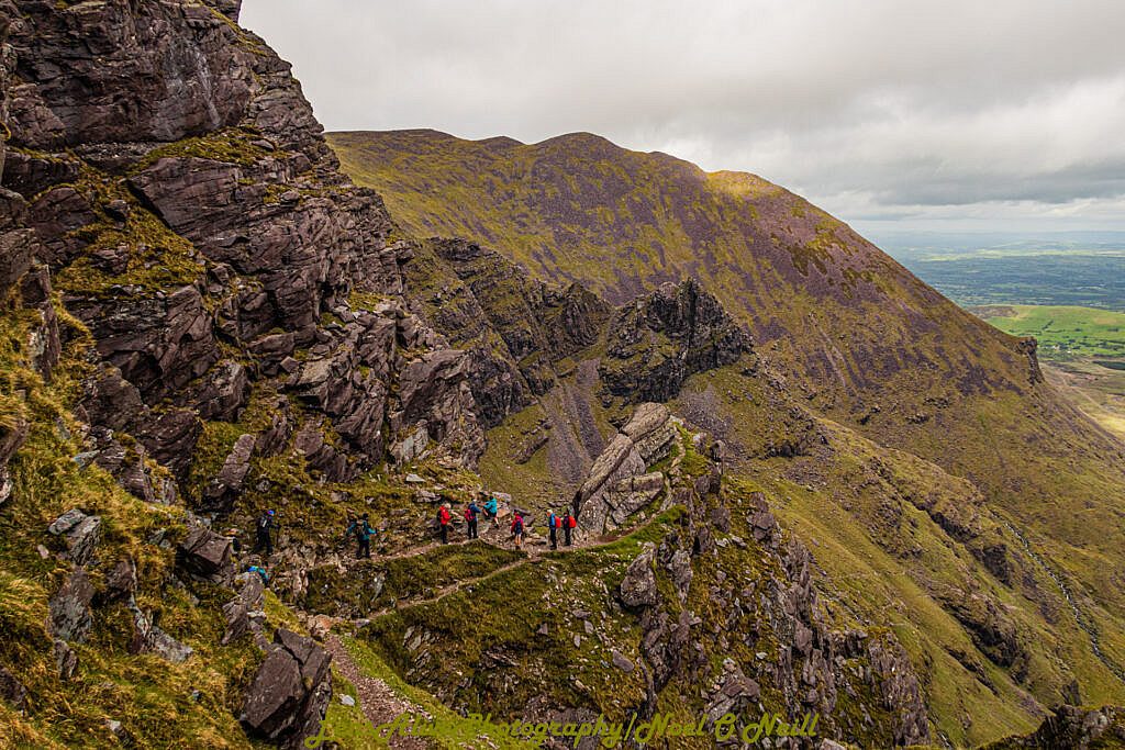 Beautiful landscape view on hillwalking route Carrauntoohill via Brother O'Sheas Gully