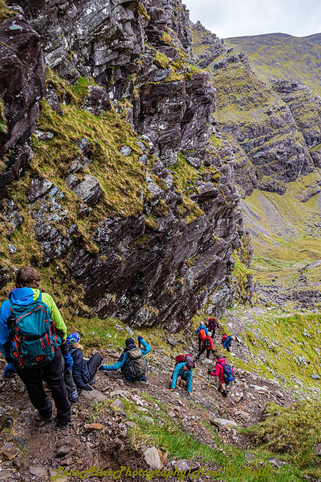 Beautiful landscape view on hillwalking route Carrauntoohill via Brother O'Sheas Gully