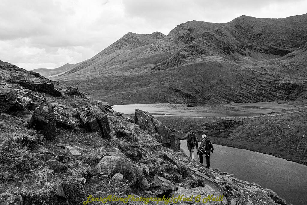 Beautiful landscape view on hillwalking route Carrauntoohill via Brother O'Sheas Gully