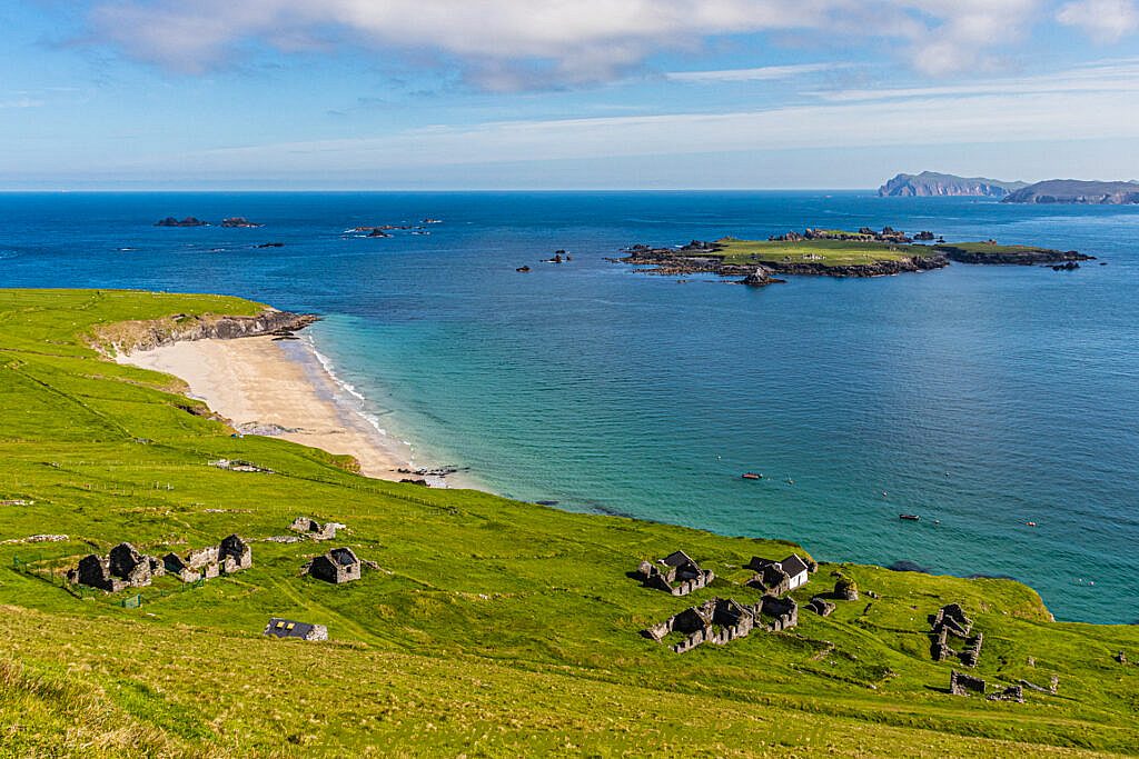 Beautiful landscape view on hillwalking route An Blascaod Mór/ The Great Blasket Island