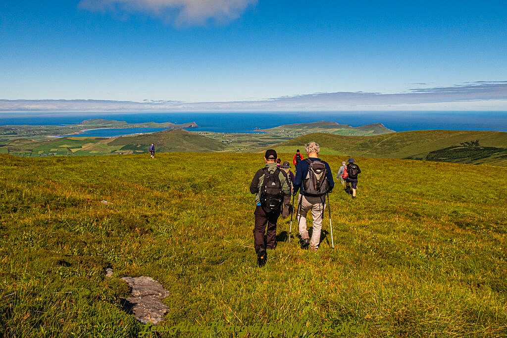 Beautiful landscape view on hillwalking route Conor Pass to Faha Car Park via Mount Brandon