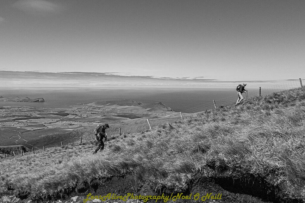Beautiful landscape view on hillwalking route Conor Pass to Faha Car Park via Mount Brandon