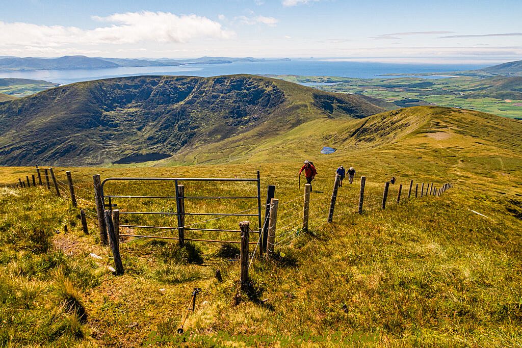 Beautiful landscape view on hillwalking route Conor Pass to Faha Car Park via Mount Brandon