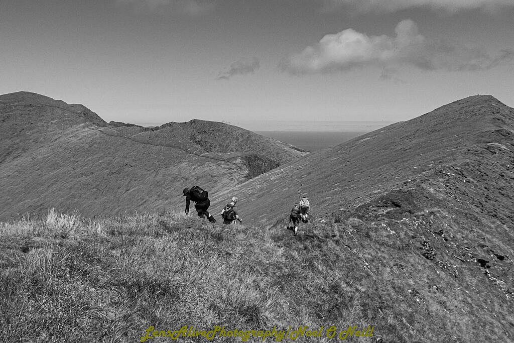 Beautiful landscape view on hillwalking route Conor Pass to Faha Car Park via Mount Brandon