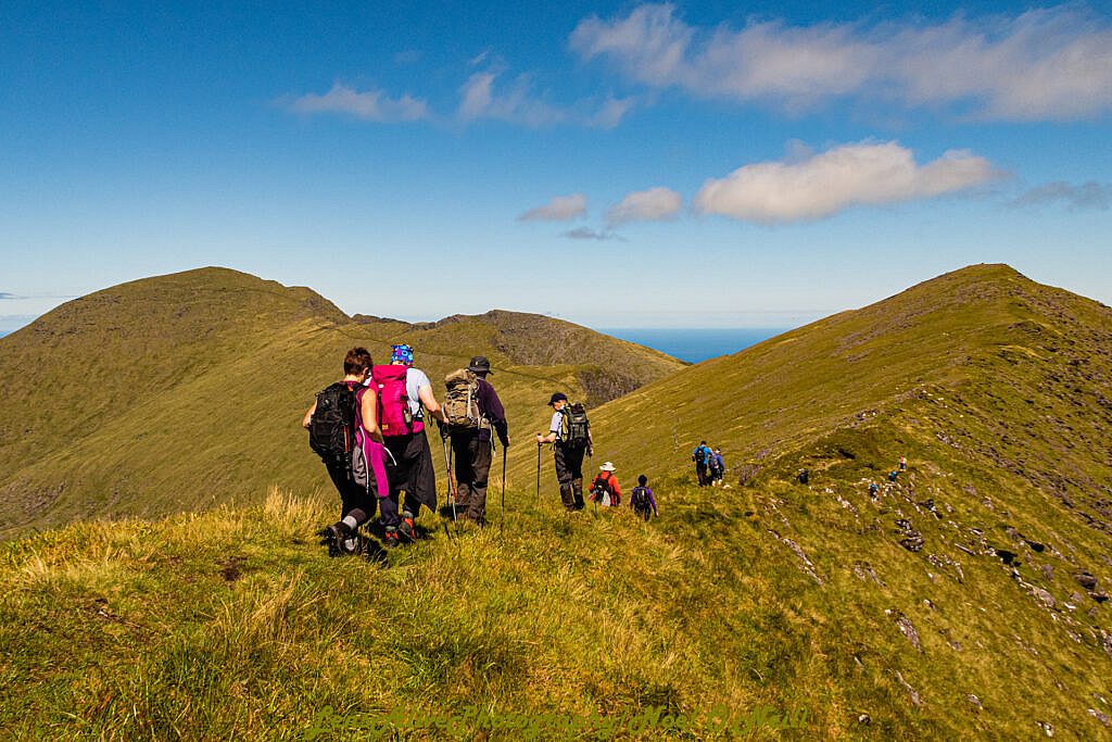 Beautiful landscape view on hillwalking route Conor Pass to Faha Car Park via Mount Brandon