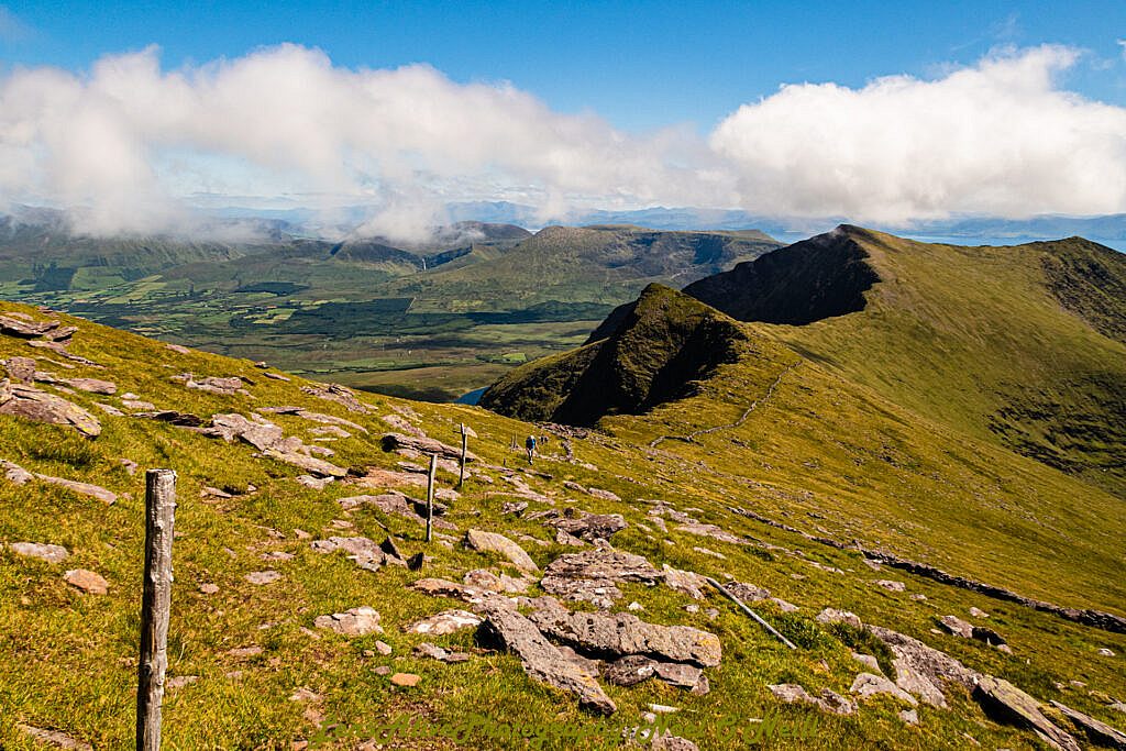 Beautiful landscape view on hillwalking route Conor Pass to Faha Car Park via Mount Brandon