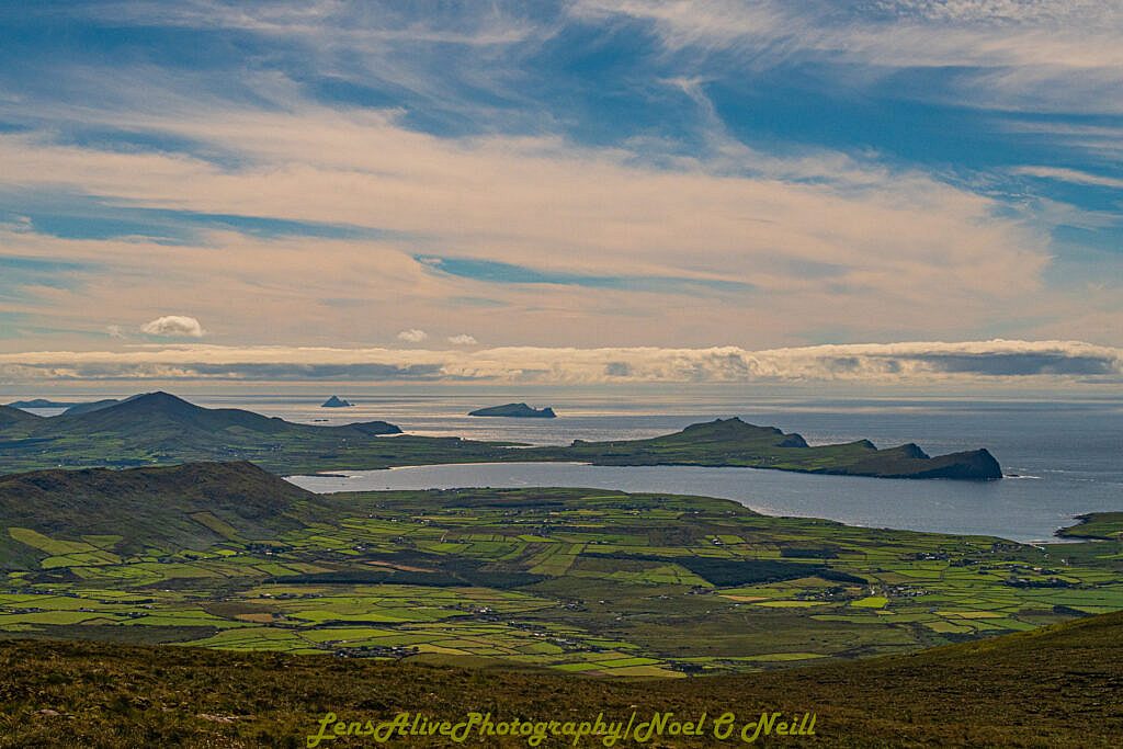 Beautiful landscape view on hillwalking route Conor Pass to Faha Car Park via Mount Brandon
