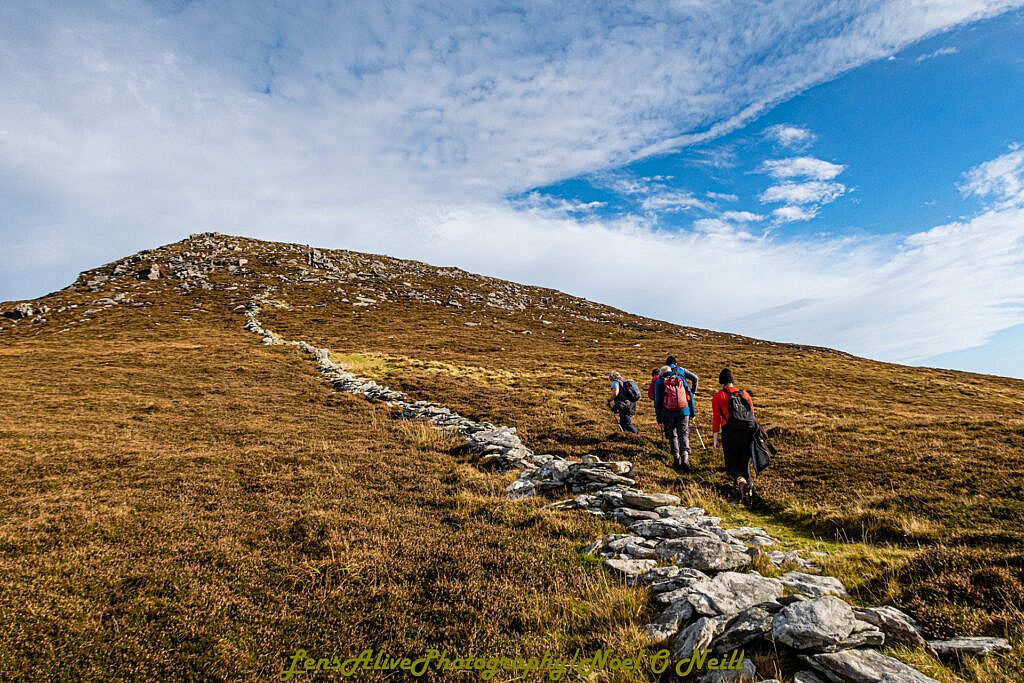 Beautiful landscape view on hillwalking route Sliabh an Iolair (Mount Eagle) from Coumeenoole