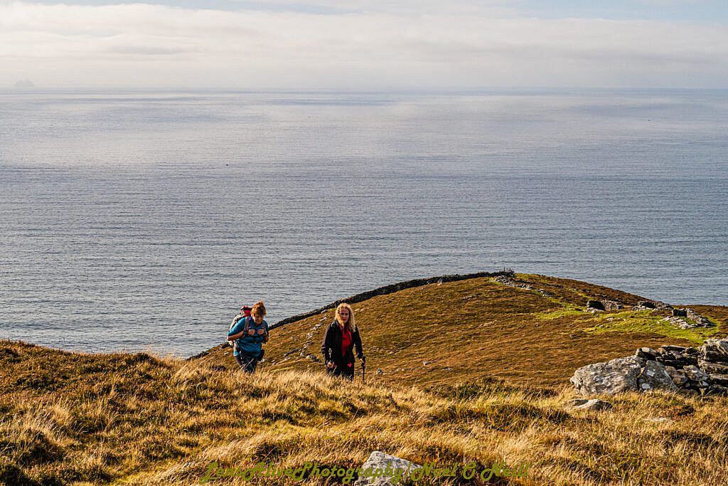 Beautiful landscape view on hillwalking route Sliabh an Iolair (Mount Eagle) from Coumeenoole
