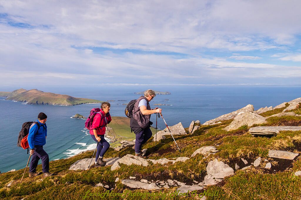 Beautiful landscape view on hillwalking route Sliabh an Iolair (Mount Eagle) from Coumeenoole