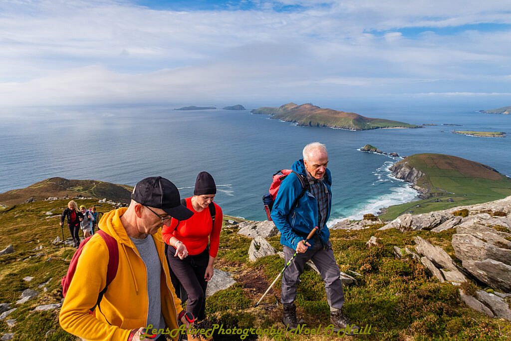 Beautiful landscape view on hillwalking route Sliabh an Iolair (Mount Eagle) from Coumeenoole