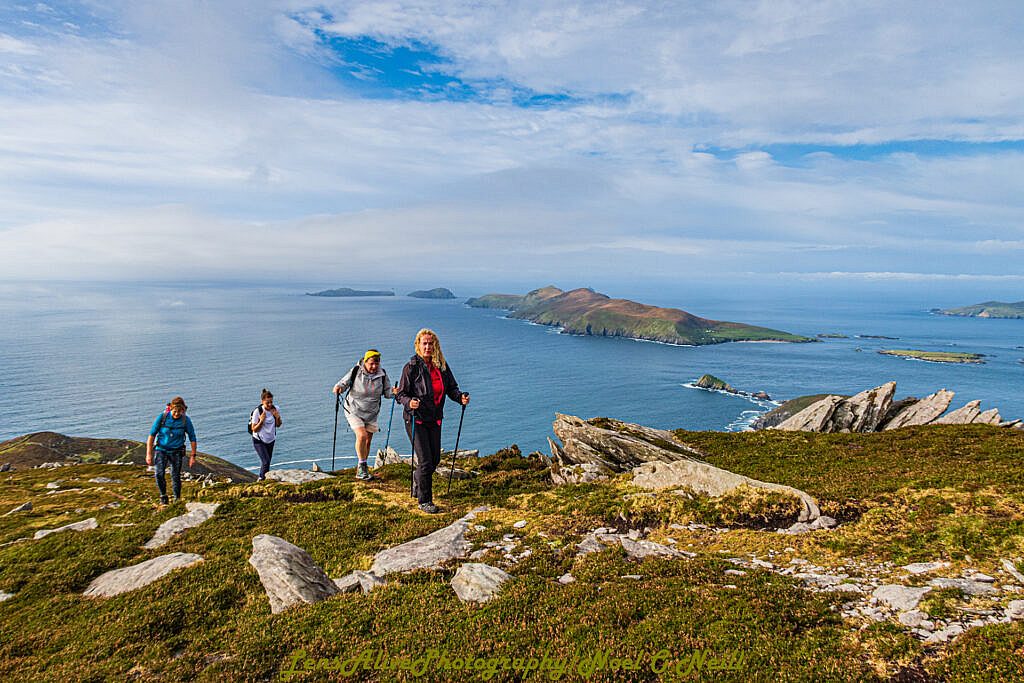Beautiful landscape view on hillwalking route Sliabh an Iolair (Mount Eagle) from Coumeenoole