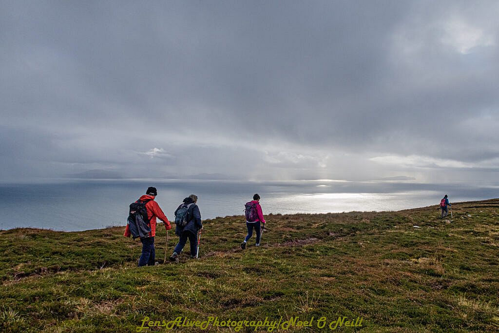 Beautiful landscape view on hillwalking route Sliabh an Iolair (Mount Eagle) from Coumeenoole