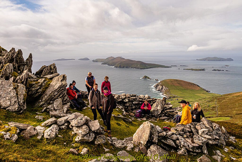 Beautiful landscape view on hillwalking route Sliabh an Iolair (Mount Eagle) from Coumeenoole