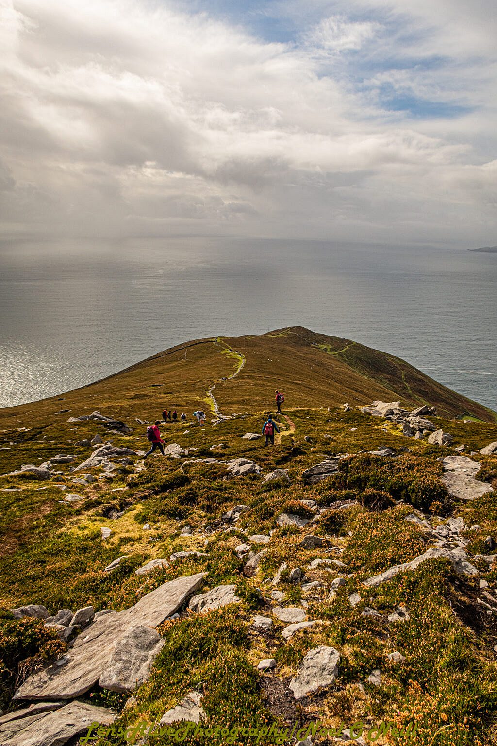 Beautiful landscape view on hillwalking route Sliabh an Iolair (Mount Eagle) from Coumeenoole