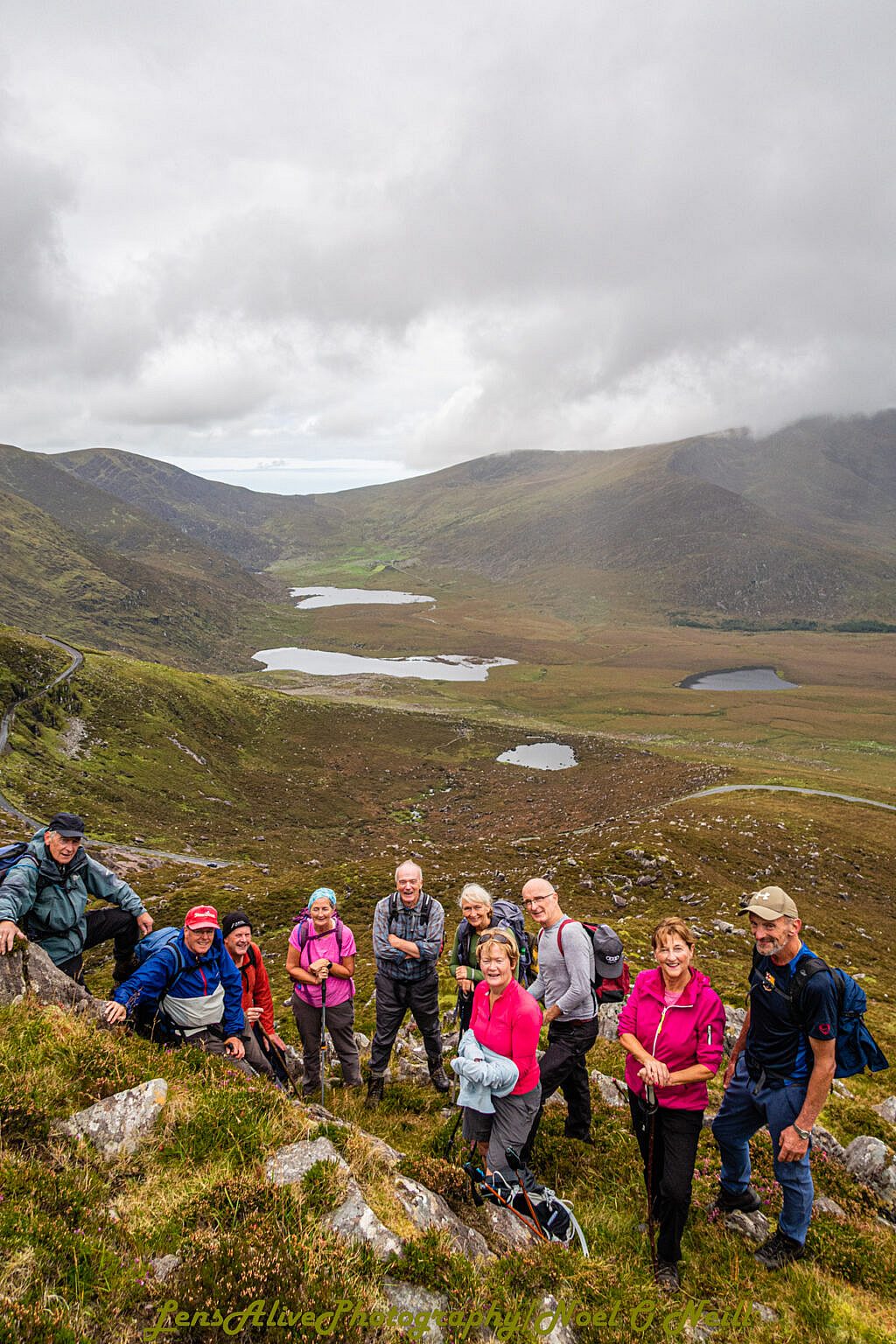 Beautiful landscape view on hillwalking route Pedlars Lake Shoulder to Chom an Áir