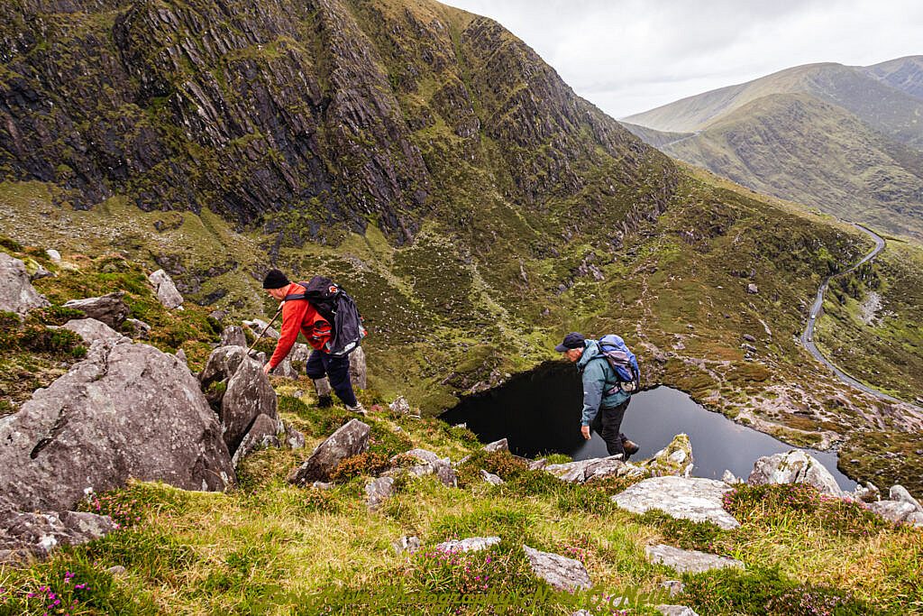 Beautiful landscape view on hillwalking route Pedlars Lake Shoulder to Chom an Áir