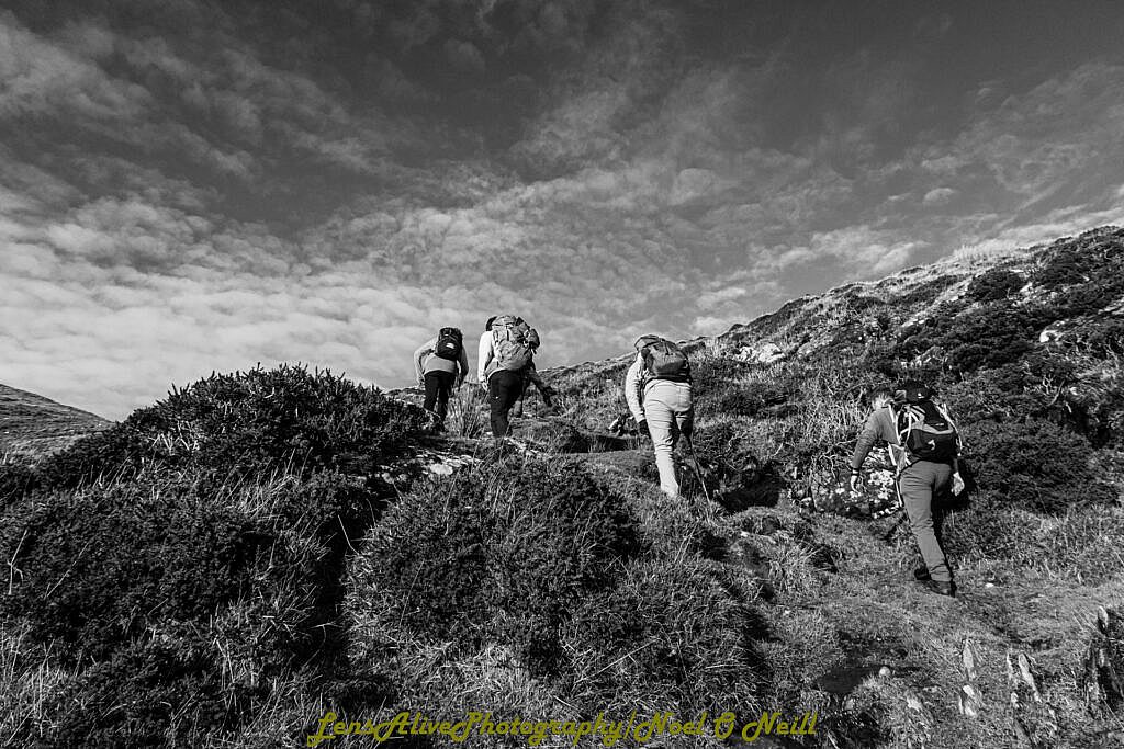Beautiful landscape view on hillwalking route Brandon (952m) from Faha