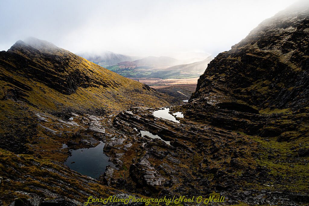 Beautiful landscape view on hillwalking route Brandon (952m) from Faha