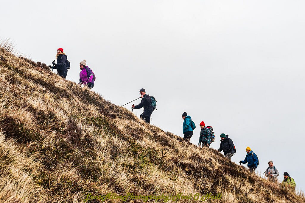 Beautiful landscape view on hillwalking route Sliabh an Iolair (Mount Eagle) from Baile an Chótaigh Loop