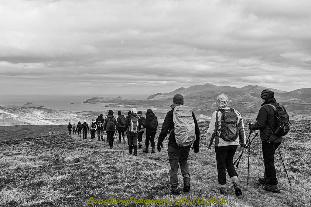 Beautiful landscape view on hillwalking route Sliabh an Iolair (Mount Eagle) from Baile an Chótaigh Loop