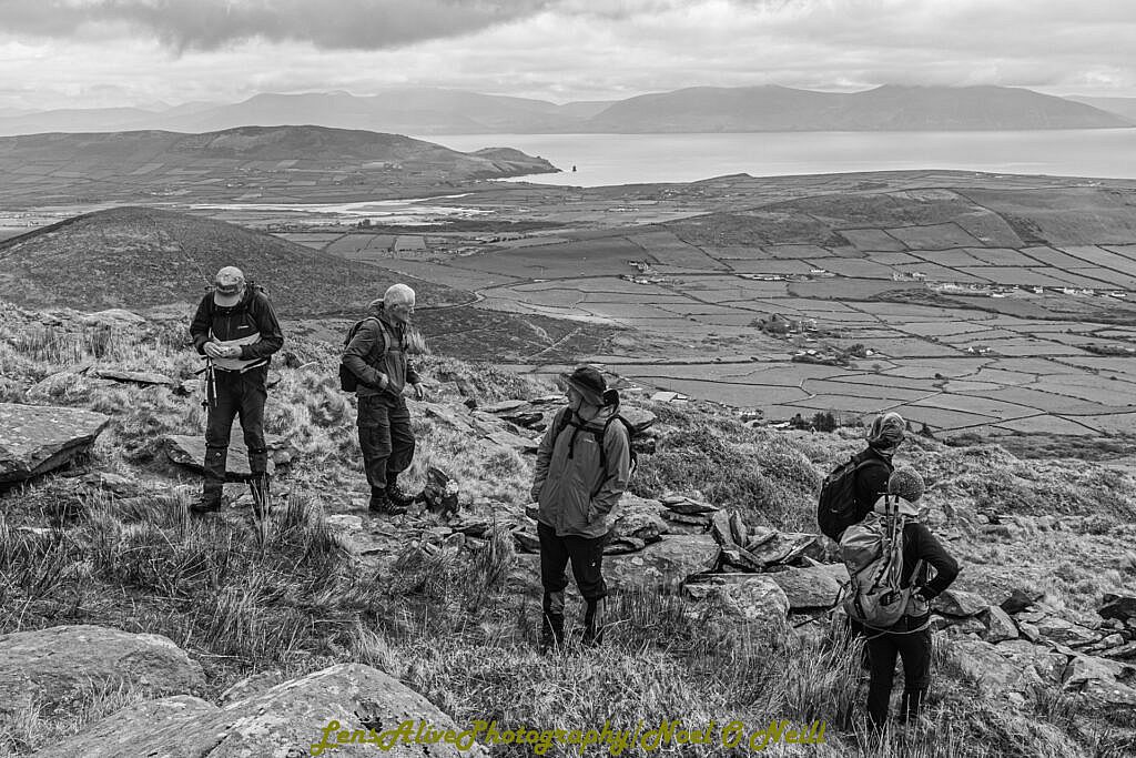 Beautiful landscape view on hillwalking route Glens to Dingle via Ballysitteragh