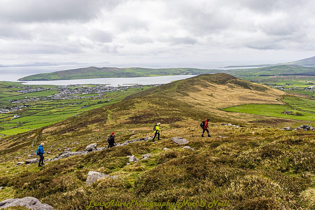 Beautiful landscape view on hillwalking route Glens to Dingle via Ballysitteragh
