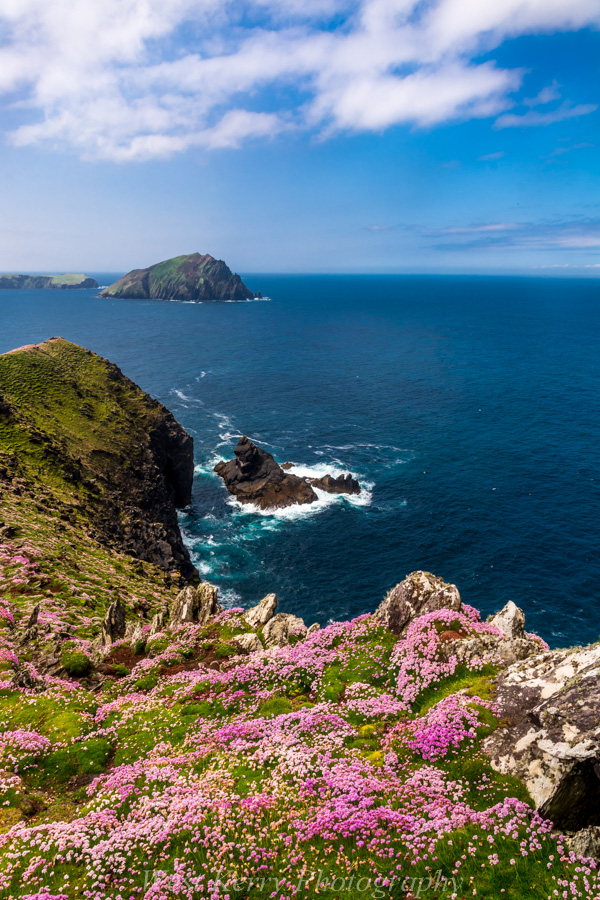 Beautiful landscape view on hillwalking route An Blascaod Mór, The Great Blasket Island (Nósfaidh an Aimsir - Weather Dependent)