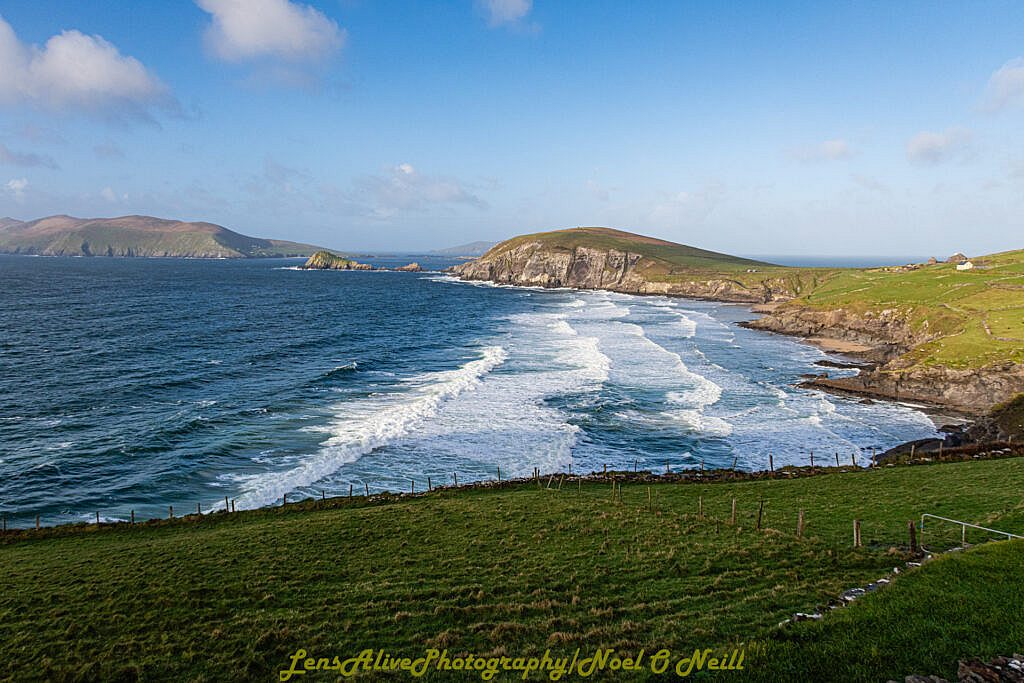Beautiful landscape view on hillwalking route Sliabh an Iolair (Mount Eagle) from Coumeenoole