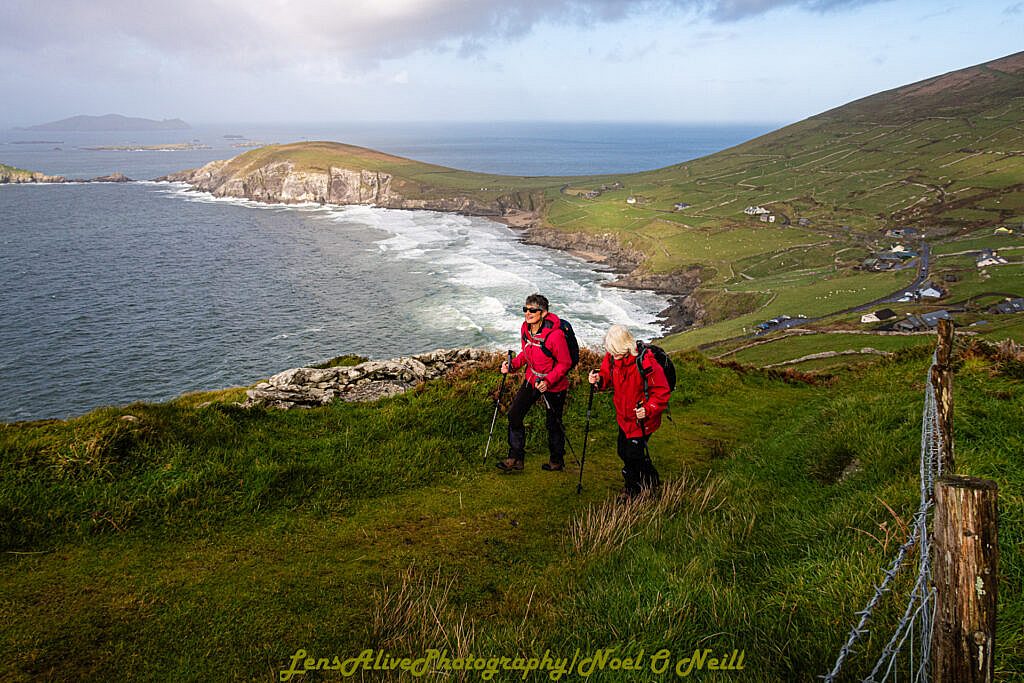 Beautiful landscape view on hillwalking route Sliabh an Iolair (Mount Eagle) from Coumeenoole