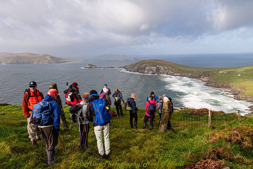 Beautiful landscape view on hillwalking route Sliabh an Iolair (Mount Eagle) from Coumeenoole