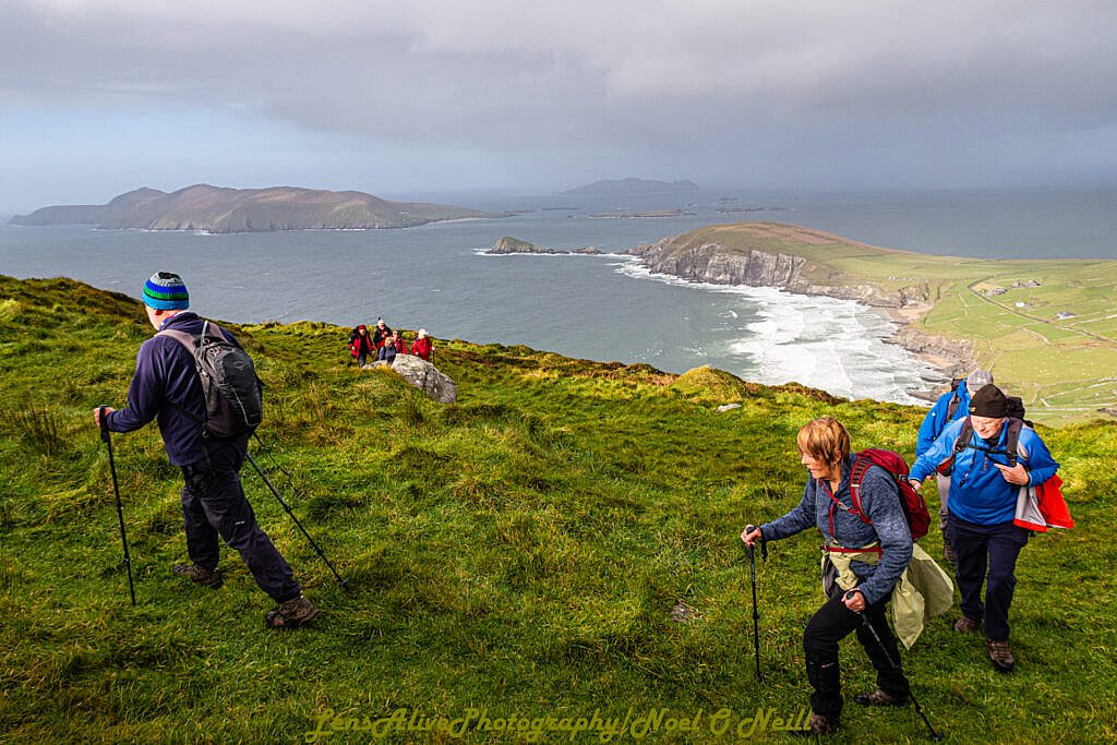 Beautiful landscape view on hillwalking route Sliabh an Iolair (Mount Eagle) from Coumeenoole