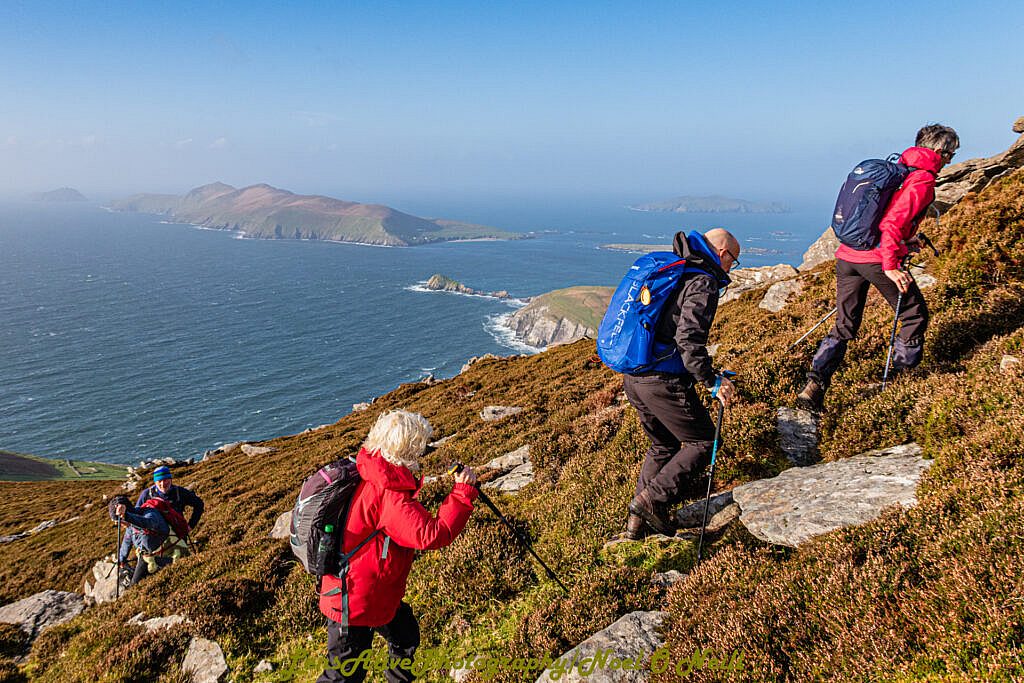 Beautiful landscape view on hillwalking route Sliabh an Iolair (Mount Eagle) from Coumeenoole