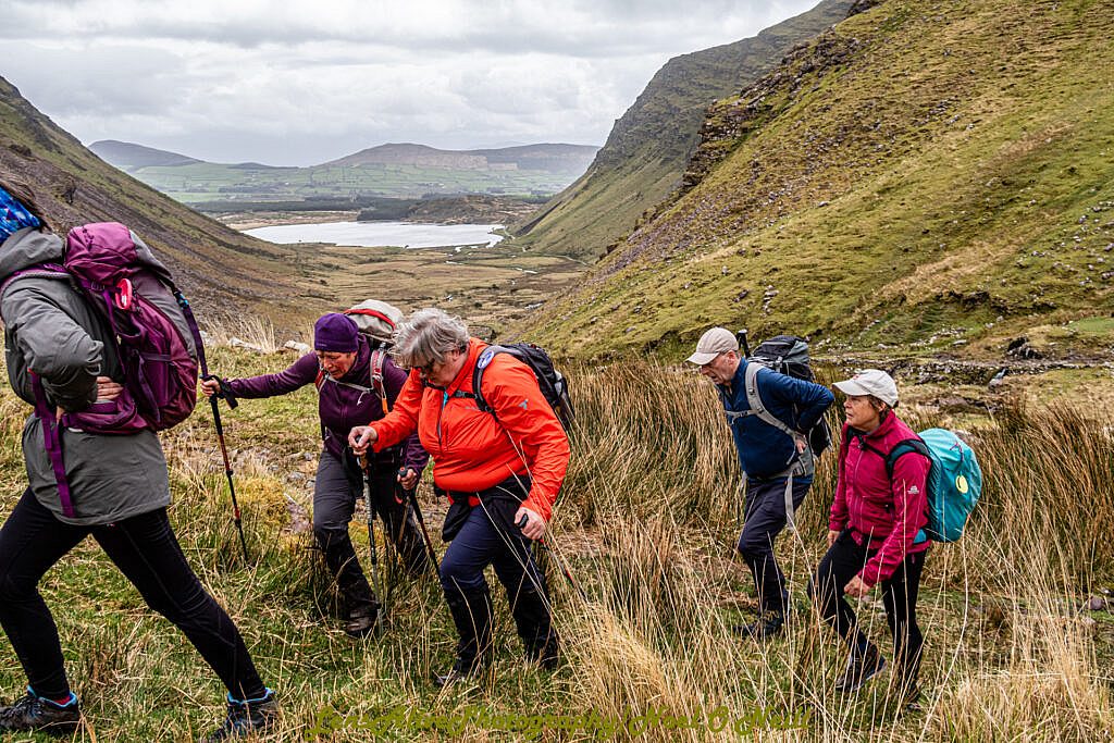 Beautiful landscape view on hillwalking route Gleann na hUamha -Macha na Bó - Annascaul Village