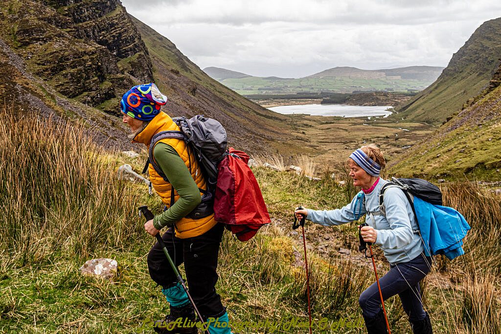 Beautiful landscape view on hillwalking route Gleann na hUamha -Macha na Bó - Annascaul Village
