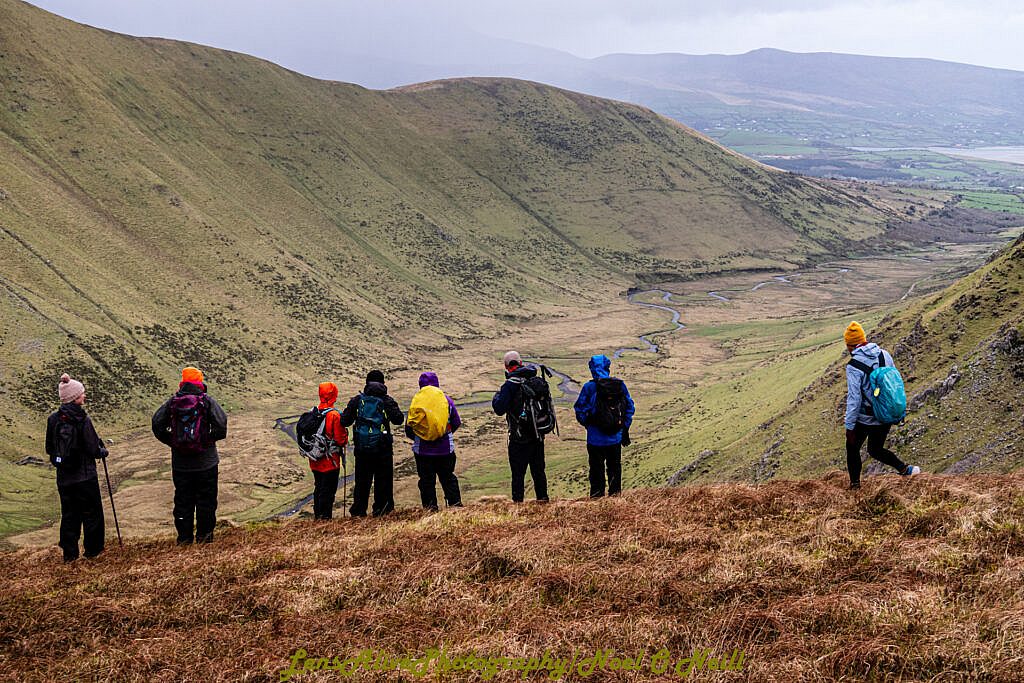 Beautiful landscape view on hillwalking route Gleann na hUamha -Macha na Bó - Annascaul Village