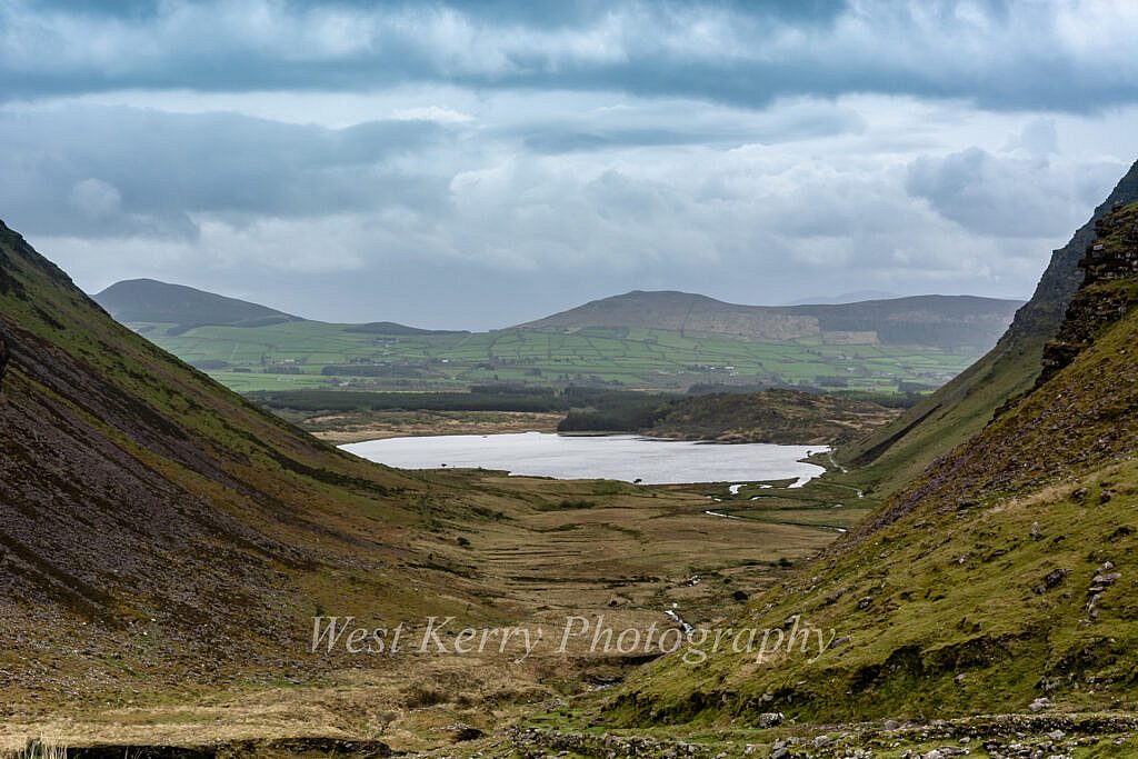 Beautiful landscape view on hillwalking route Gleann na hUamha -Macha na Bó - Annascaul Village