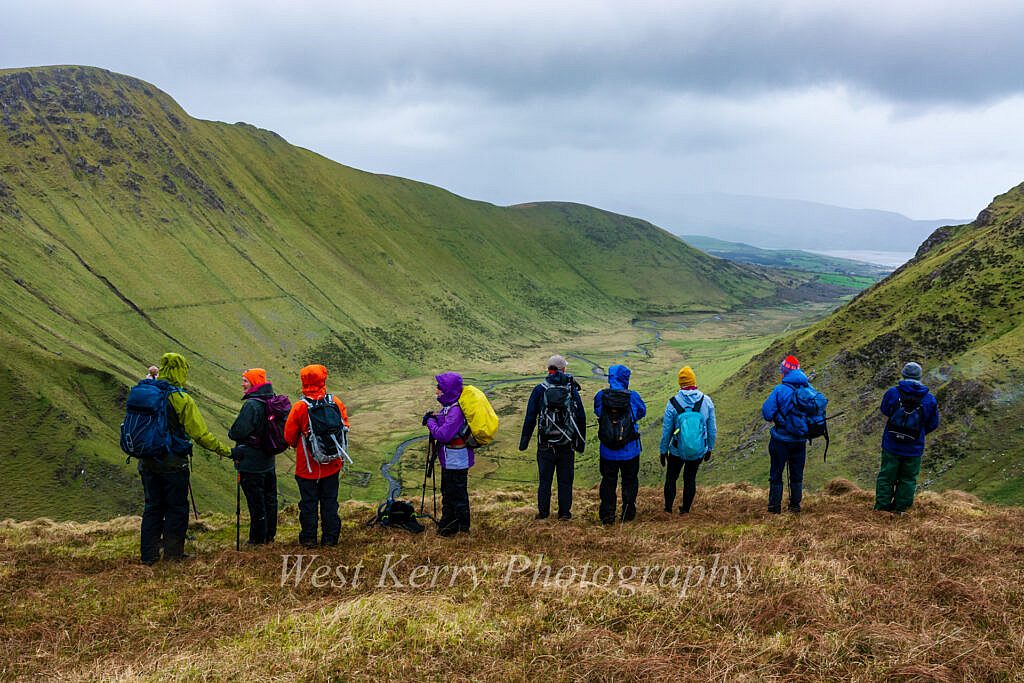 Beautiful landscape view on hillwalking route Gleann na hUamha -Macha na Bó - Annascaul Village