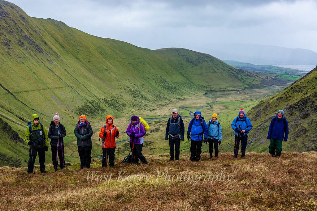 Beautiful landscape view on hillwalking route Gleann na hUamha -Macha na Bó - Annascaul Village