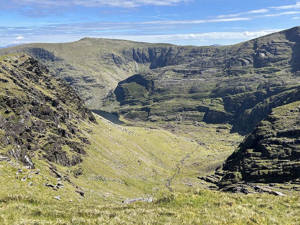Beautiful landscape view on hillwalking route Coomsaharan Horseshoe