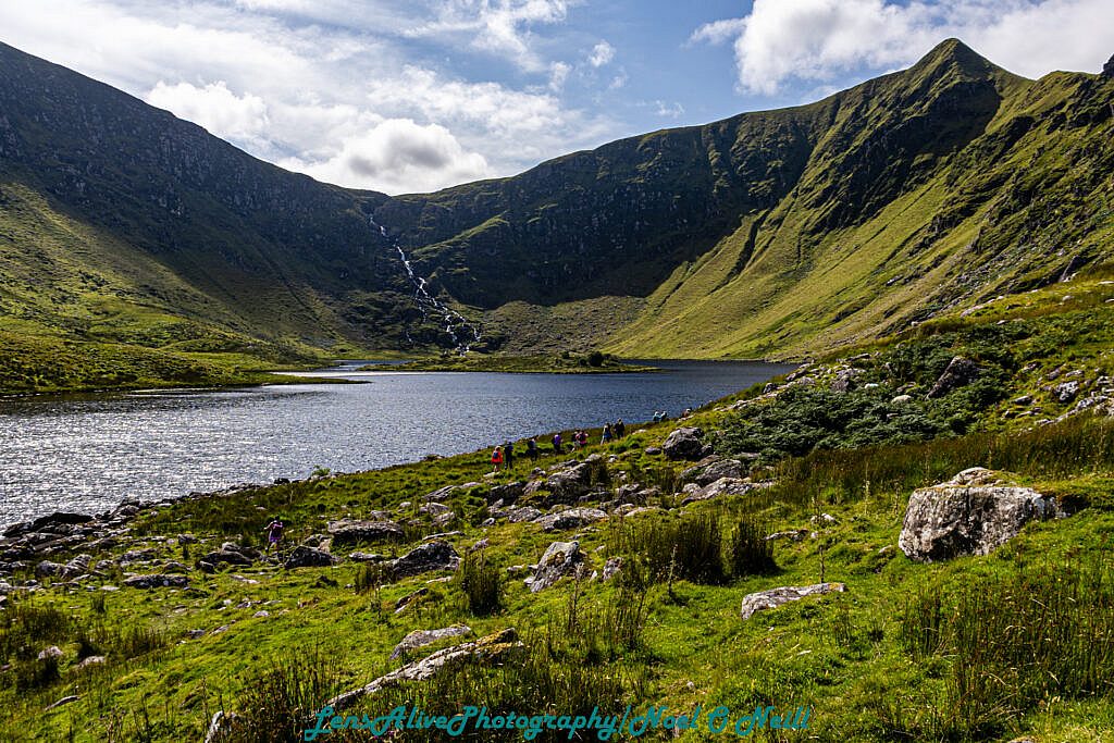 Beautiful landscape view on hillwalking route Loch an Dún Waterfall - Gob an Iolar - Ballyduff