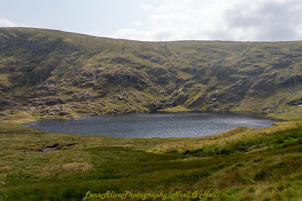 Beautiful landscape view on hillwalking route Coumanare Lakes Loop & Goulin Hill